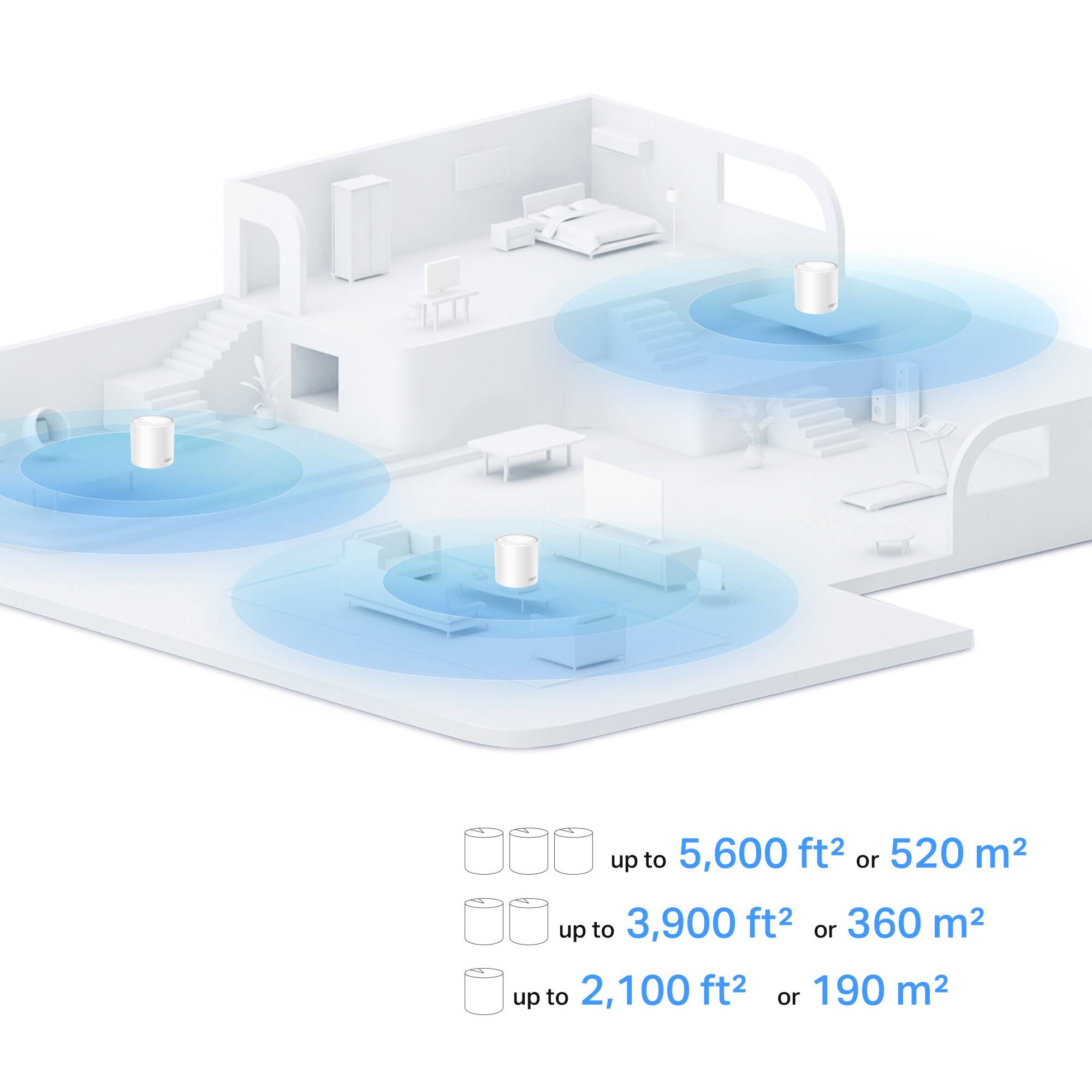 - up to 5,600 ft² or 520 m²
- up to 3,900 ft² or 360 m²
- up to 2,100 ft² or 190 m²