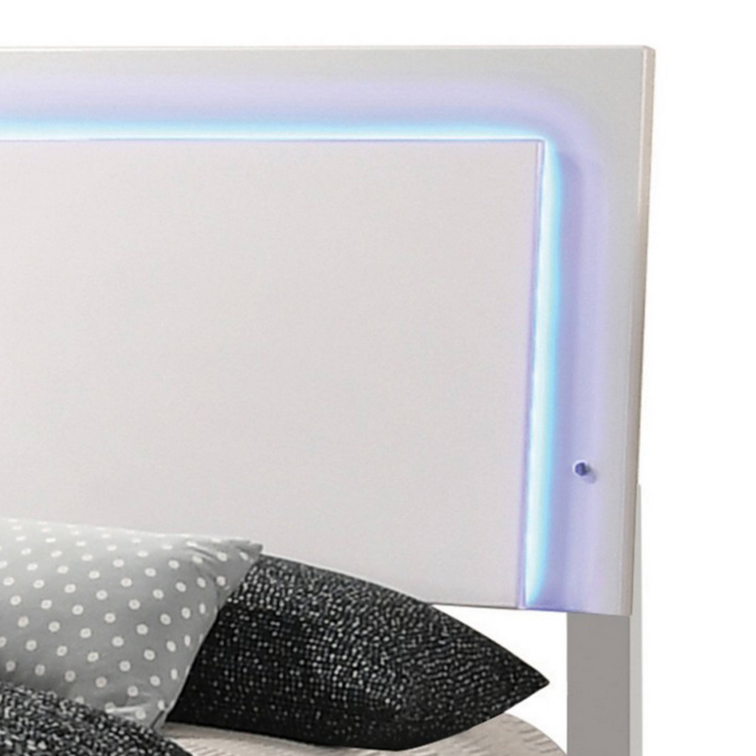 Alt View 1. Manhattan Lane - Sok Full Panel Bed with LED Headboard, Low Profile Footboard - White.