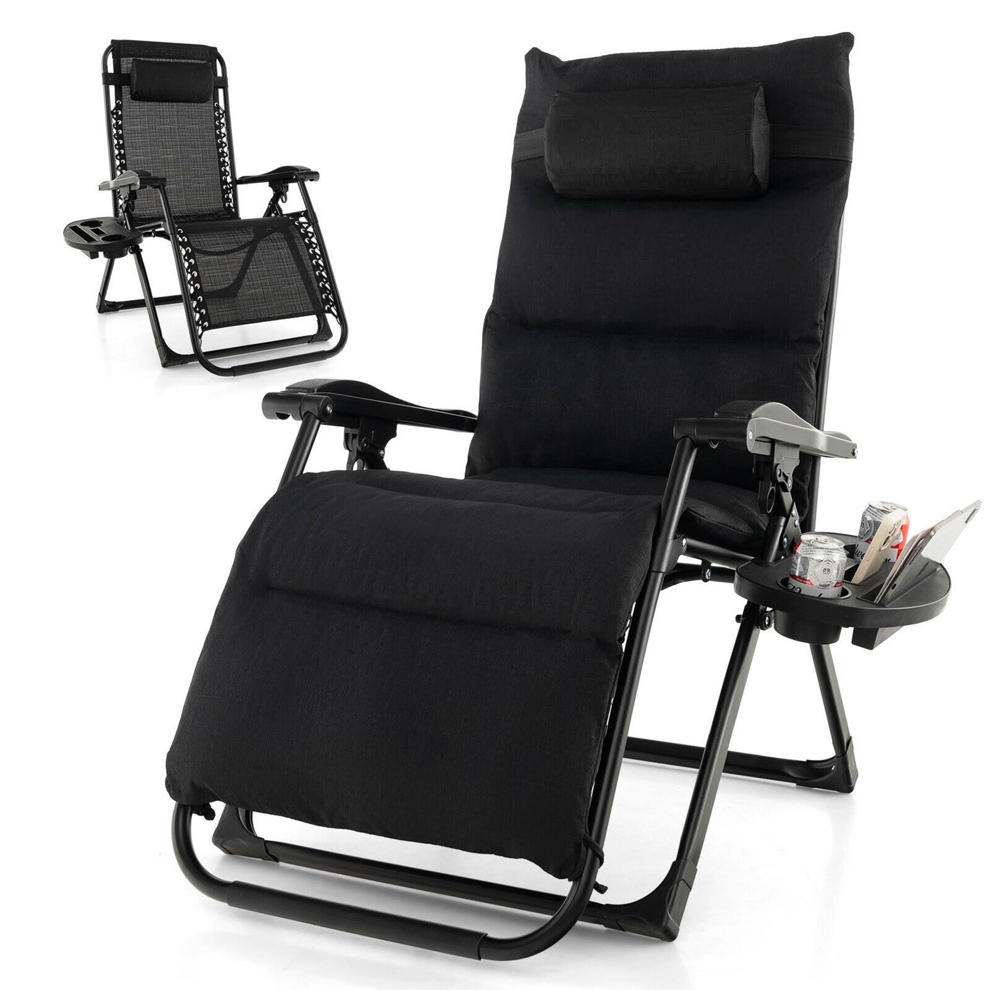Alt View 1. Gymax - Gymax Zero Gravity Chair Folding Recliner Lounge Chair w/ Cushion Cup Holder Black - Black.