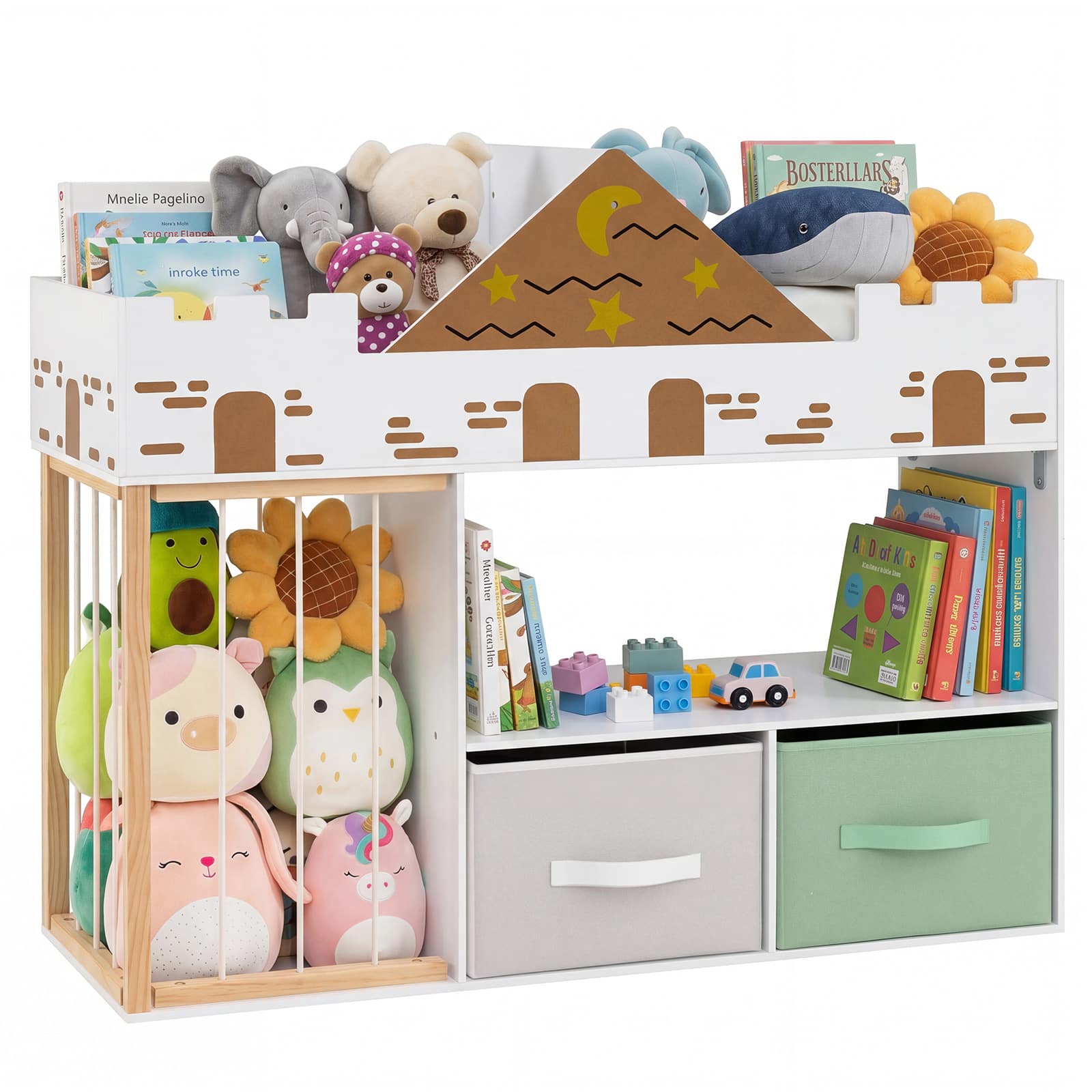 Costway - Toy Storage Organizer with Stuffed Animal Storage, Kids Bookshelf with Open Shelves - White