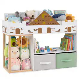 Costway - Toy Storage Organizer with Stuffed Animal Storage, Kids Bookshelf with Open Shelves - White