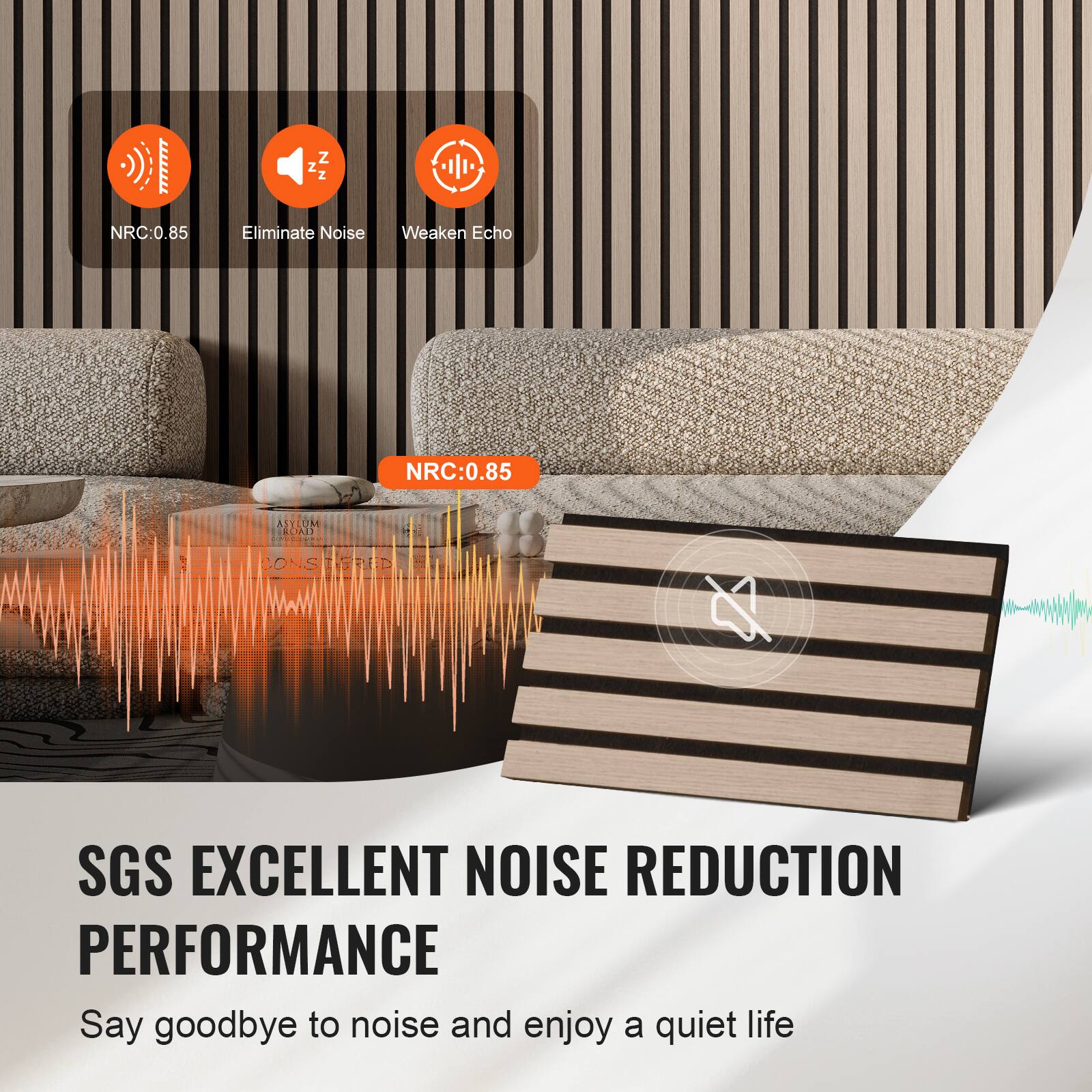 NRC: 0.85  
Eliminate Noise  
Weaken Echo  

NRC: 0.85  

SGS EXCELLENT NOISE REDUCTION PERFORMANCE  

Say goodbye to noise and enjoy a quiet life