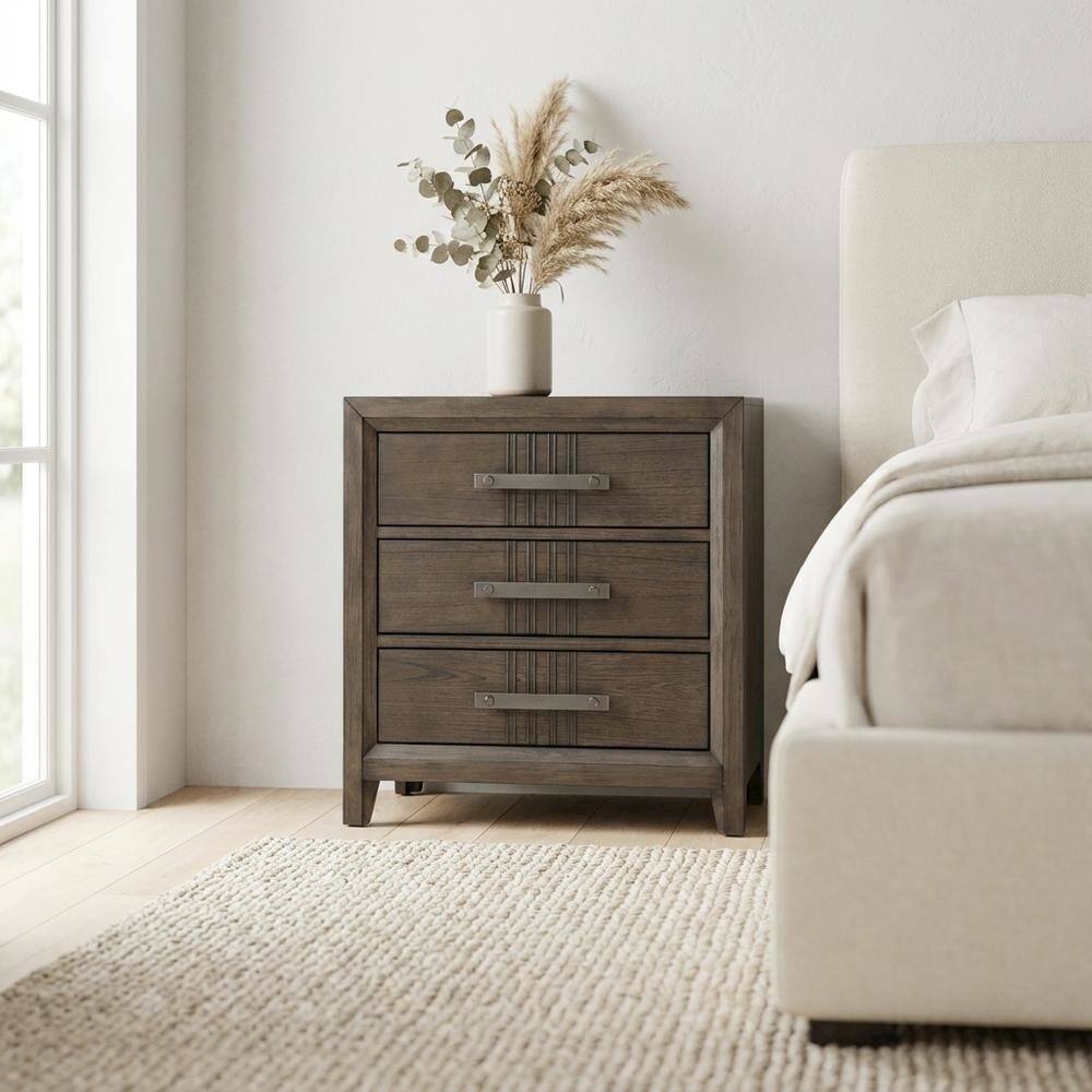 Left. FurniFact - Walnut Nightstand with Distressed Finish and Ball Ing Drawer Glides - Walnut.