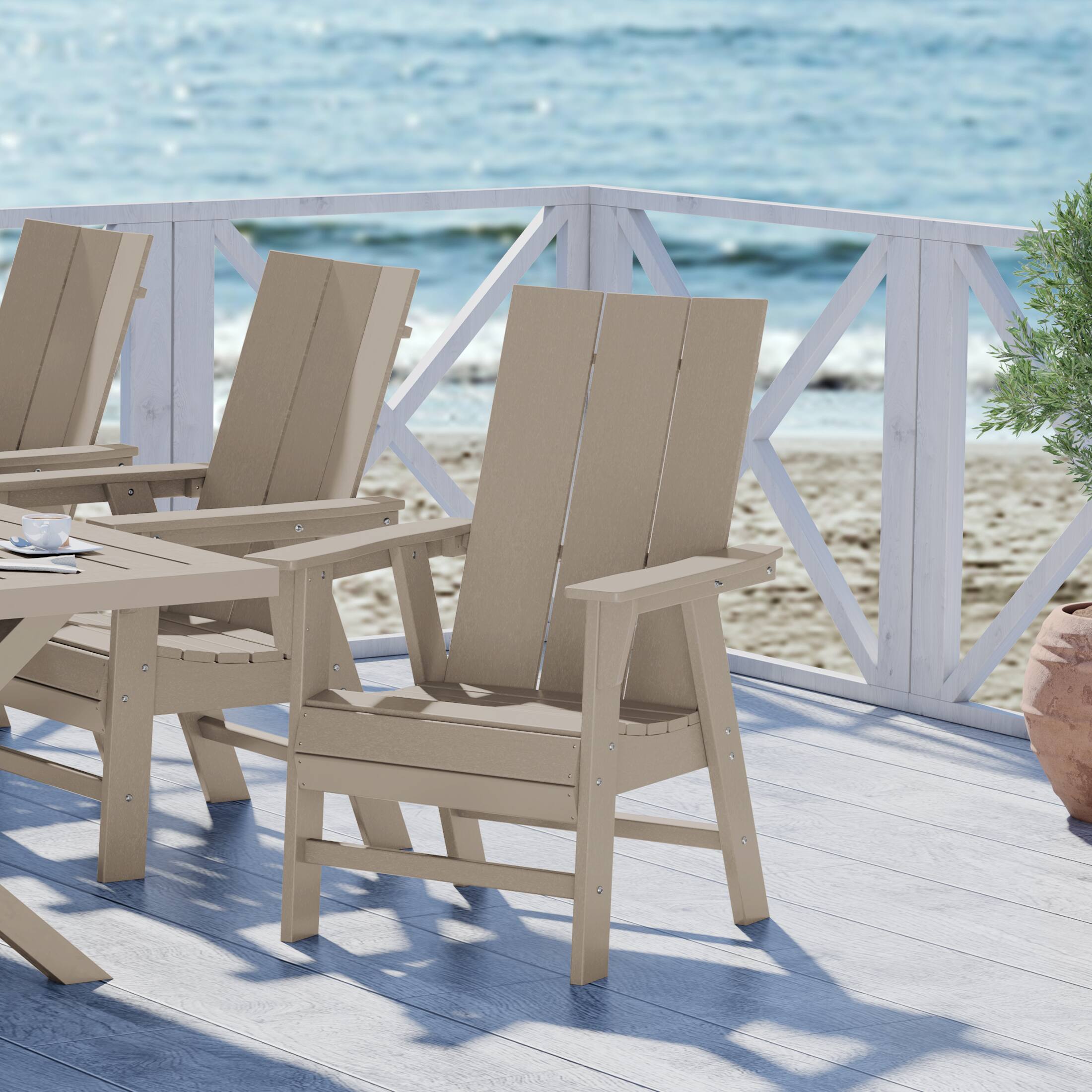Angle. WestinTrends - WestinTrends Ashore Outdoor Patio HDPE Plastic Modern Adirondack Dining Chair - Weathered Wood.