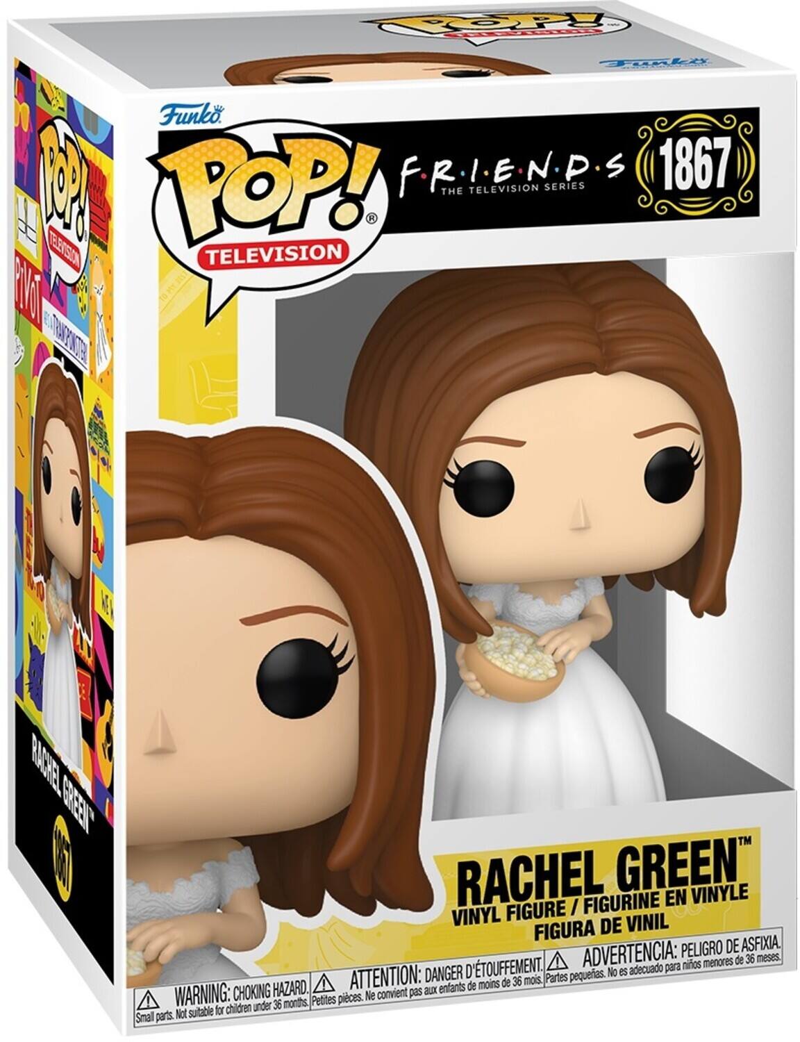 Funko POP! Television Series  
Friends  
1867  
Rachel Green  
Vinyl Figure / Figurine en Vinyle / Figura de Vinil  
Warning: Choking Hazard. Small parts. Not suitable for children under 36 months.  
Advertencia: Peligro de asfixia. No es adecuado para niños menores de 36 meses.  
Attention: Danger d'étouffement. Ne convient pas aux enfants de moins de 36 mois.