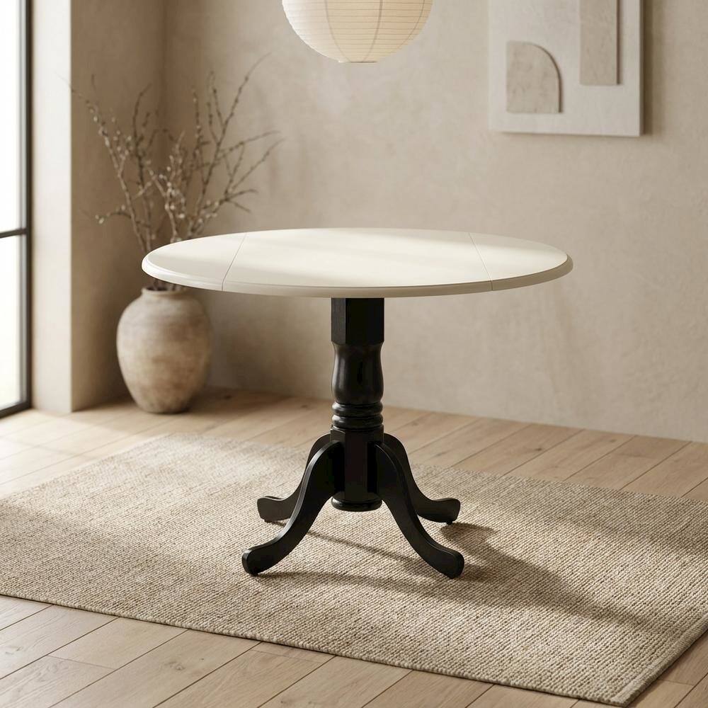 Back. FurniFact - Linen White Drop Leaf Round Table - White/Black.