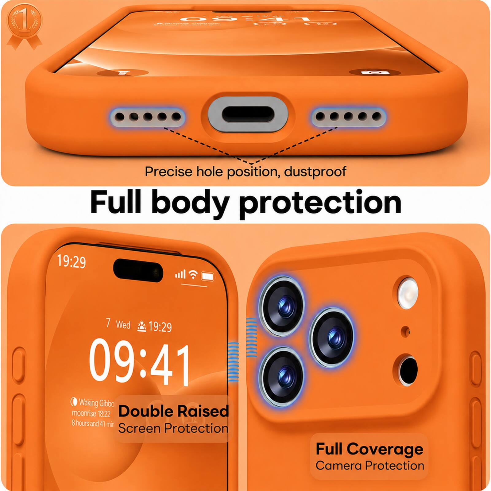 HELL

09:41 SERVICE CHICKEN

Precise hole position, dustproof

Full body protection

19:29

7 Wed 19:29 09:41

Waking Gibbo moonrise 18:22

Double Raised 8 hours and 41 min

Screen Protection

Full Coverage Camera Protection
