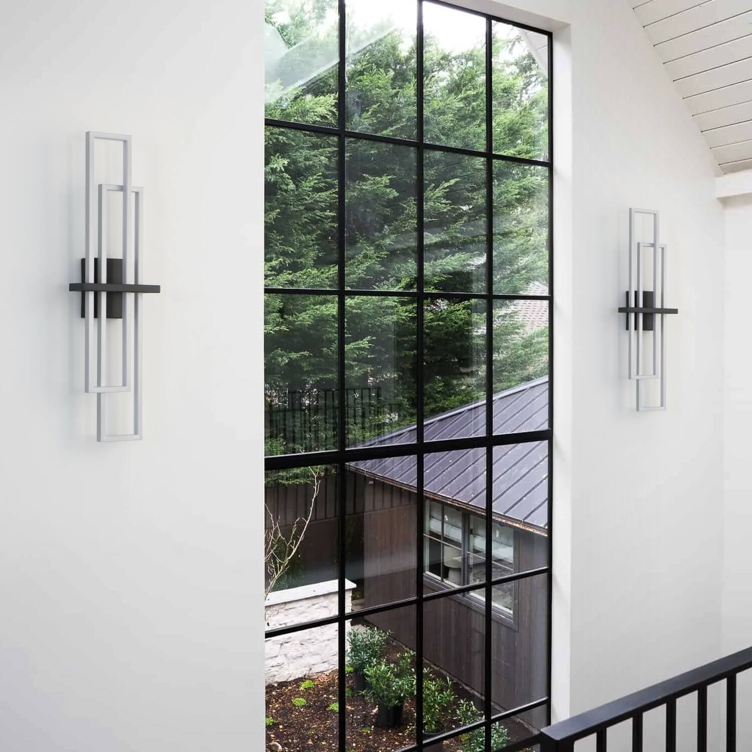 Angle. Umeiluce - 32 Inch LED Flush-Mounted Wall Sconces Light Warm Light Switch Dimmable Hardwired - Silver and Black.