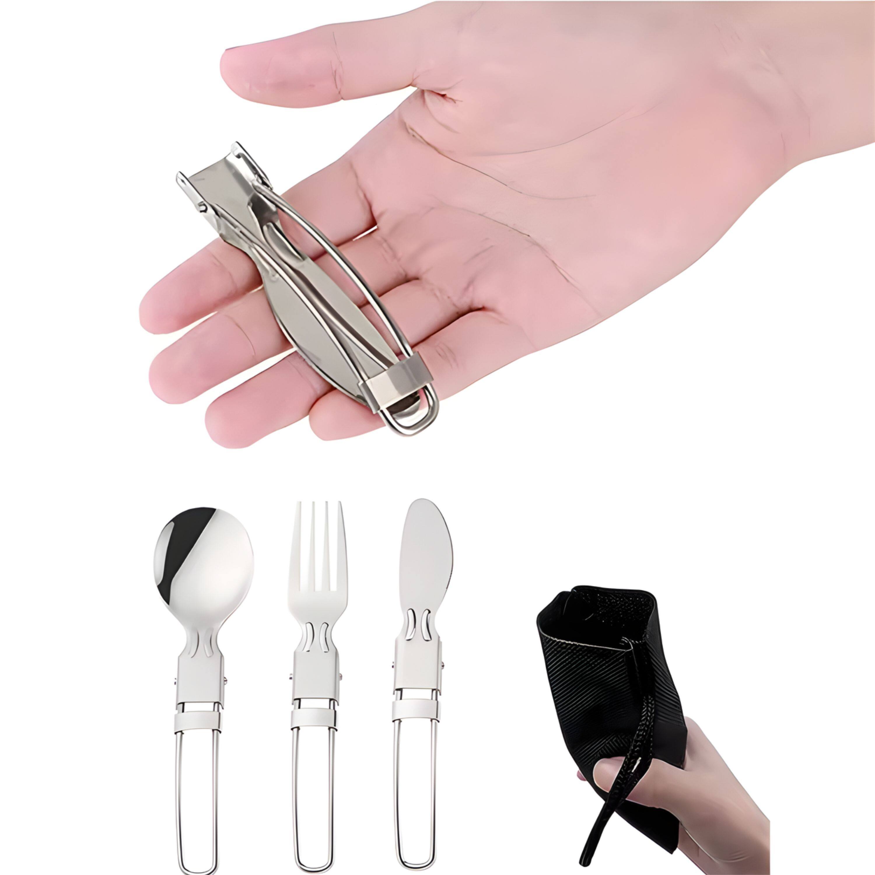 Left. Kitcheniva - Portable Cutlery Set - Folding Spoon, Fork & Knife for Camping, Travel, and Lunch.