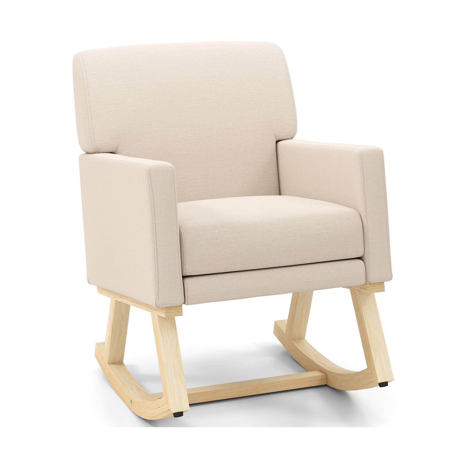 WELLFOR - Upholstered Rocking Chair with Solid Wood Base - Beige