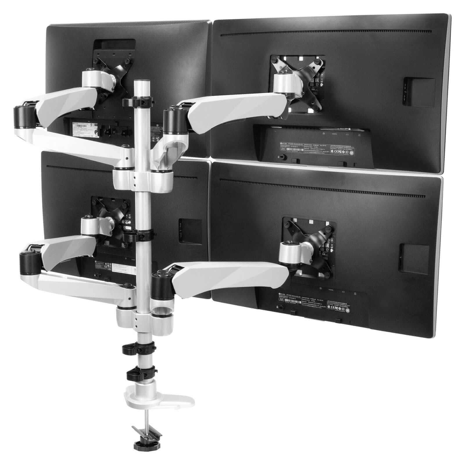 Angle. Mount-It! - Quad Monitor Desk Mount for Up to 27″ Screens – Spring Arm Full Motion Adjustable Setup, Silver - Silver.