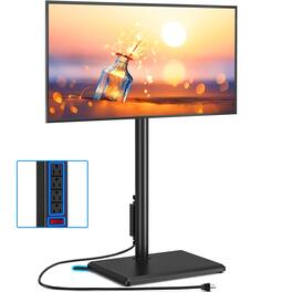 ThinkLink Electronic - Swivel Floor Stand Power Outlet 32- Tvs Height Adjustable Tall Wood Base Hold Saving Space Design Bedroom - Default