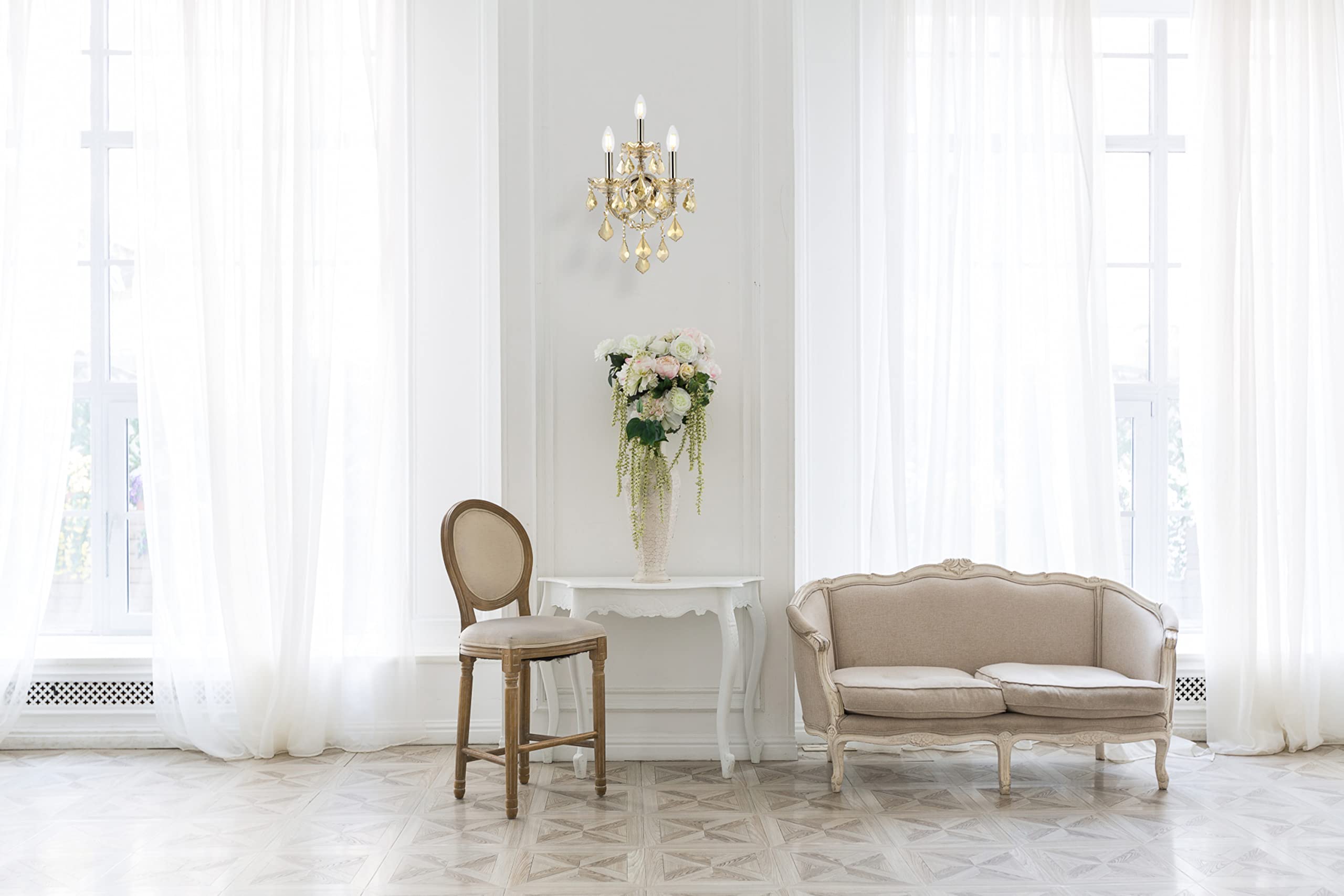Alt View 3. Elegant Lighting - Maria Theresa 3 light white Wall Sconce Golden Teak (Smoky) Royal Cut Crystal - White.