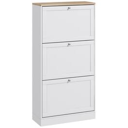 Homcom - Slim Shoe Cabinet for Entryway, Modern Hidden Shoe Storage Cabinet with 3 Flip Drawers and Adjustable Shelves - White