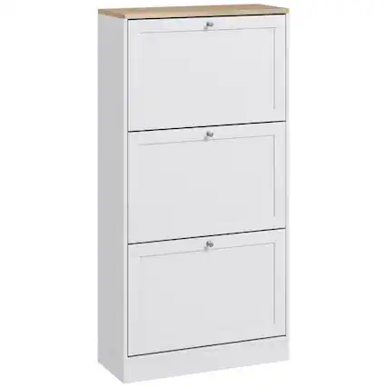 Front. Homcom - Slim Shoe Cabinet for Entryway, Modern Hidden Shoe Storage Cabinet with 3 Flip Drawers and Adjustable Shelves - White.