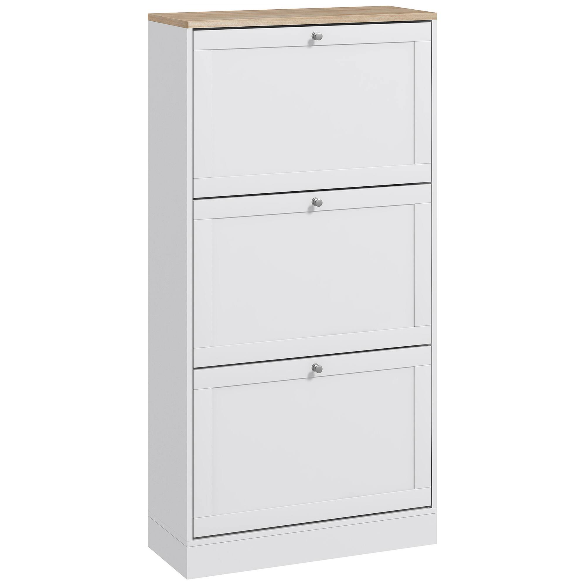 Homcom - Slim Shoe Cabinet for Entryway, Modern Hidden Shoe Storage Cabinet with 3 Flip Drawers and Adjustable Shelves - White