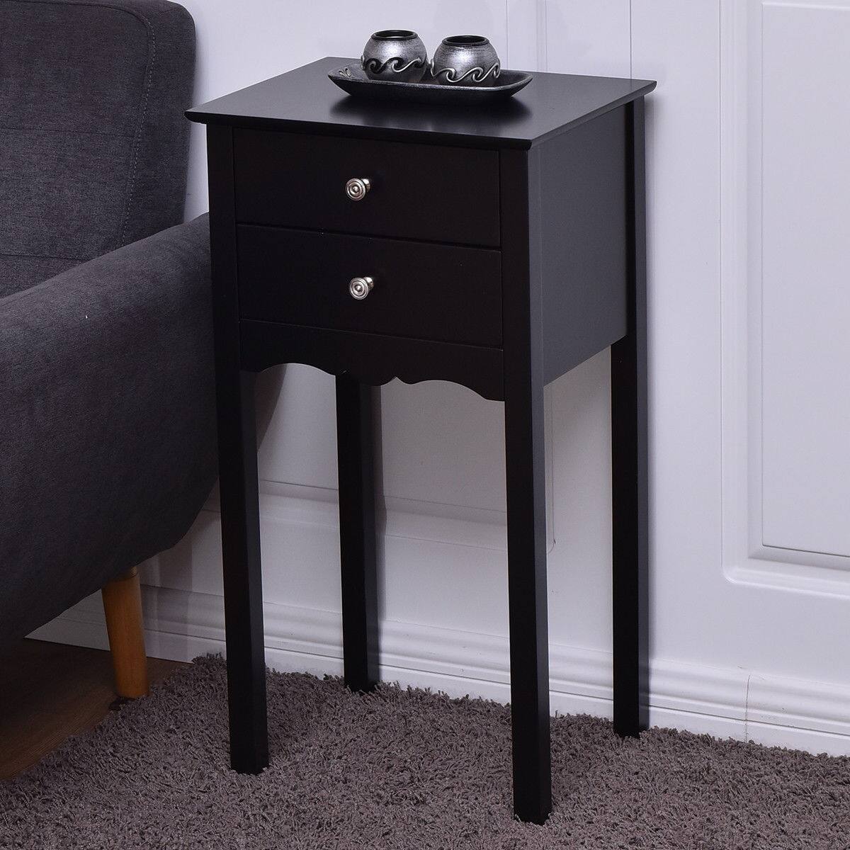 Alt View 2. Gymax - Gymax 2 PCS Side Table End Accent Table Night Stand W/ 2 Drawers Black - Black.