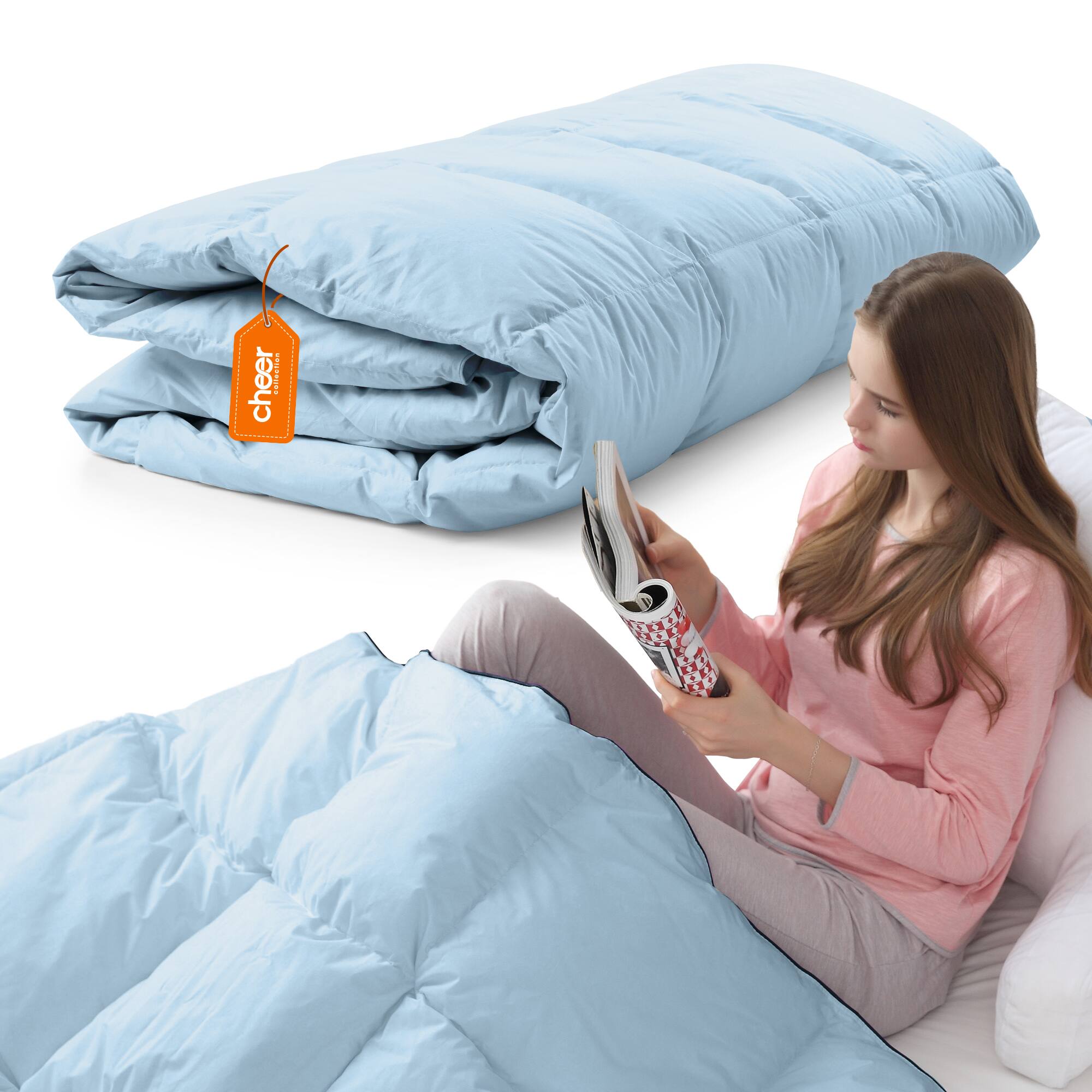 Front. Cheer Collection - Cheer Collection Twin Size Comforter - All Season Down Alternative Comforter - Light Blue.