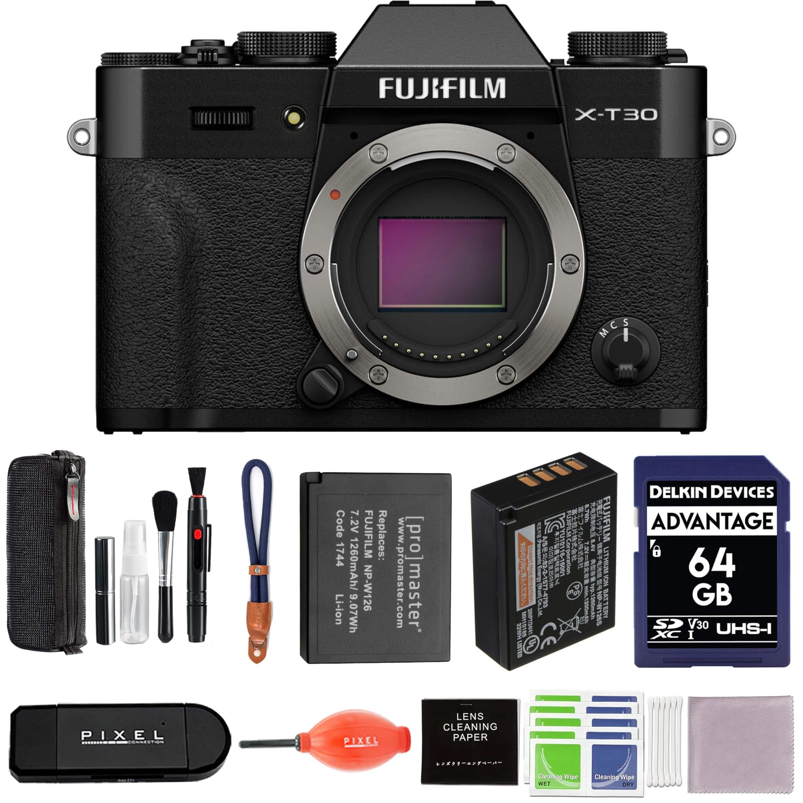 Fujifilm - X-T30 III Mirrorless Camera Body (Black) Bundle with Extra NP-W126S Battery, 64GB SD Card, and Accessories