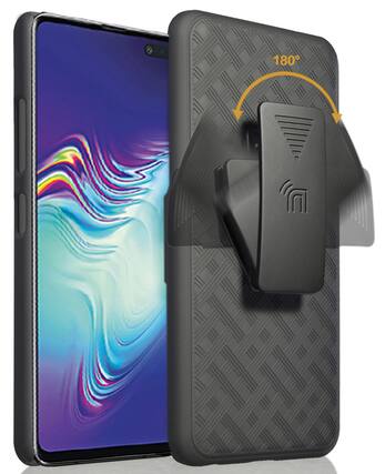 Front. Nakedcellphone - Case with Stand and Belt Clip Holster Combo for Samsung Galaxy S10 5G (SMG977) - Black.