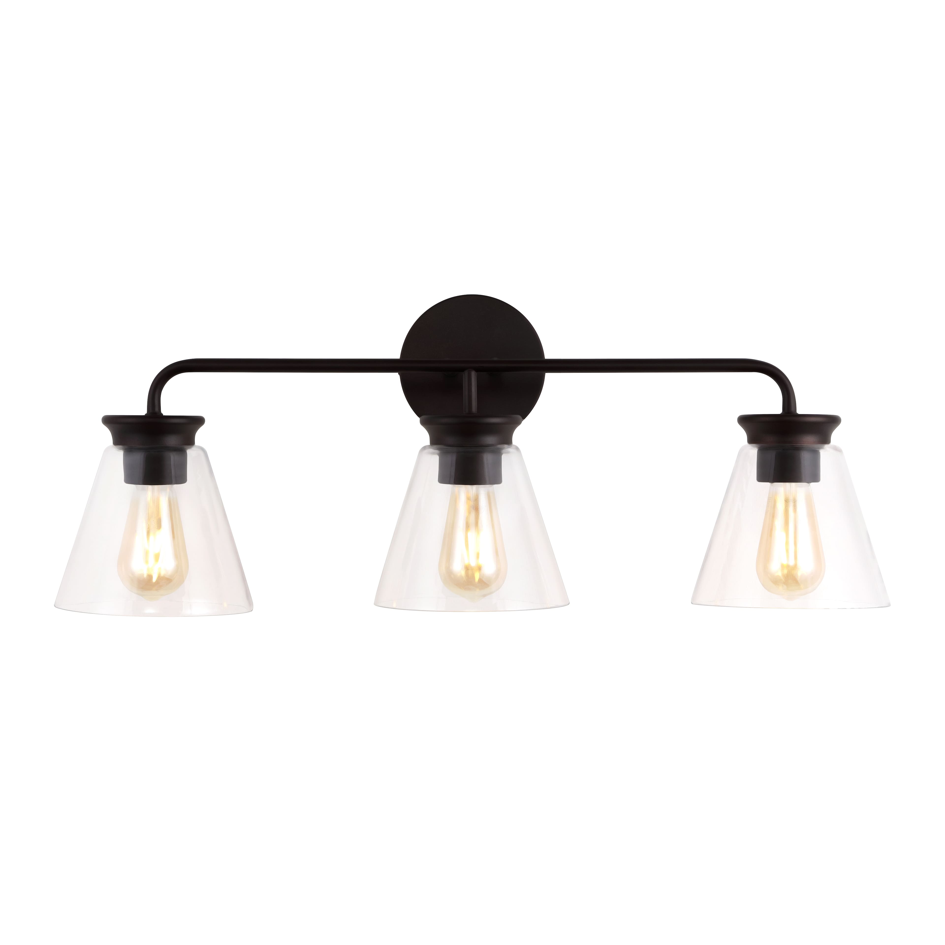 "Jonathan Y - Kondo 27"" 3-Light Modern Farmhouse Iron LED Vanity, Oil Rubbed Bronze/Clear - Oil-Rubbed Bronze" price history on PriceWatchPro