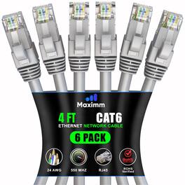 Maximm - Cat 6 Ethernet Cable 4 ft (6-Pack) - UTP, 10Gbps, 550MHz