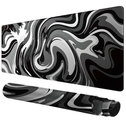 Front. Comfort Essence - Large Mouse Pad For Desk - Gaming With Stitched Edges Anti-slip Base And - Black & White Abstraction-39.4L x 19.7W inches.