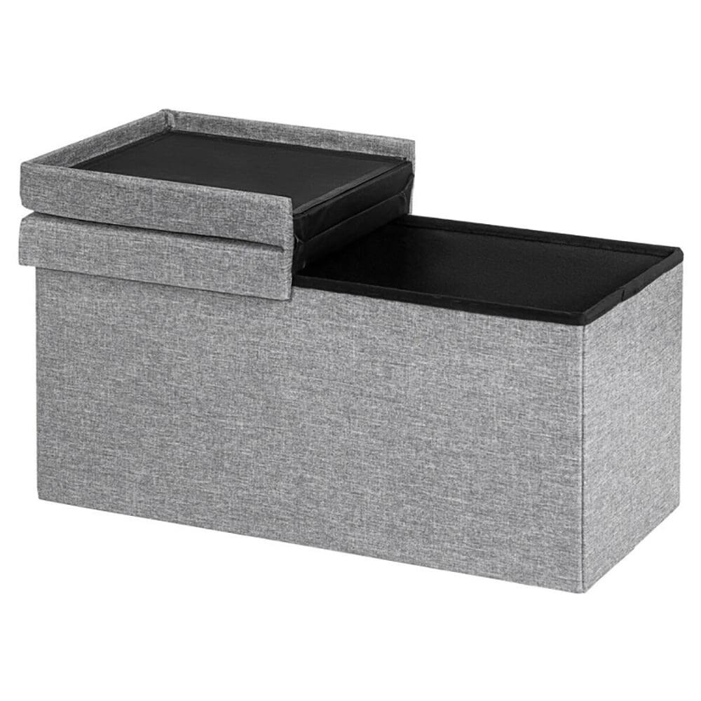 Left. Kadyn - 30 Inch Folding Storage Ottoman with Lift Top-Light Gray, Folding Footstools,Multi-Functional Ottoman for Entryway - Gray.