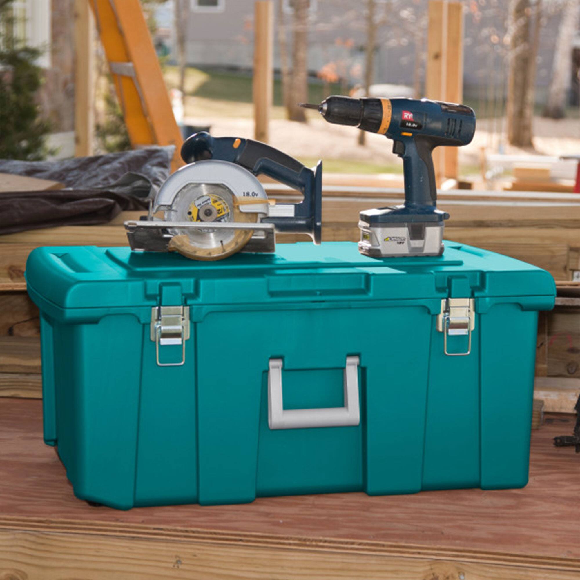 Alt View 2. Sterilite - Sterilite Wheeled Footlocker, Plastic Utility Lockable Storage Container, Teal - Teal.