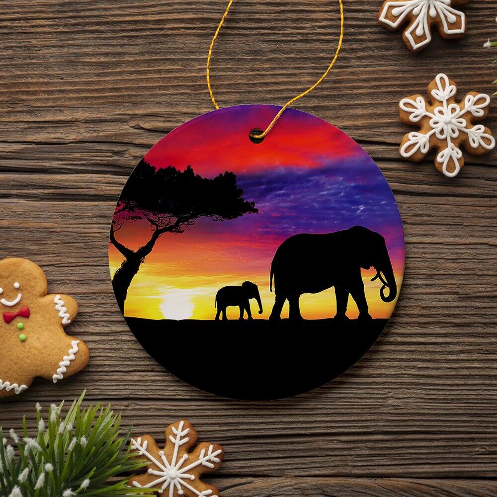 Back. OrnamentallyYou - Elephant Silhouette Ornament Exotic Nature Sunset of Africa Christmas Decoration - Multi-colored.