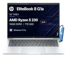 HP - Upgraded - EliteBook 8 G1a 14" Notebook AI PC - AMD Ryzen 5 230 2025 with 16GB Memory - 1TB SSD - Windows 11 Pro - Silver