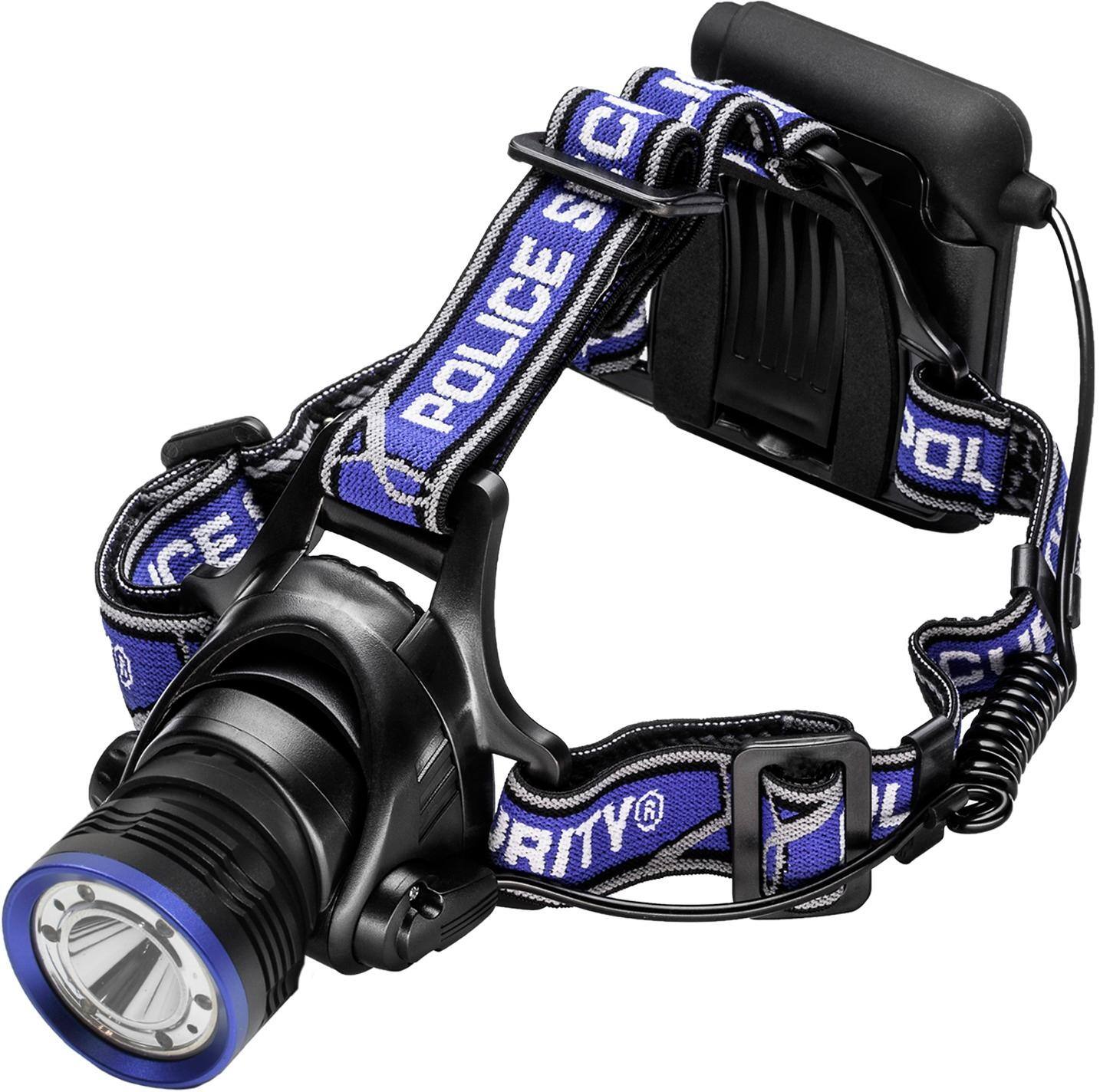Front. Police Security - 300 Lumen LED Head Flashlight - Black.