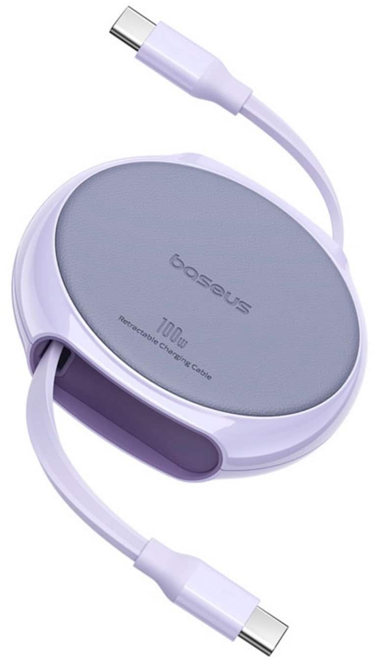 Baseus - Free2Pull 100W Retractable USB-C Cable w/ Magnetic Connectors Fast Charging for iPhone Samsung 3.3FT - Purple - Front_Zoom