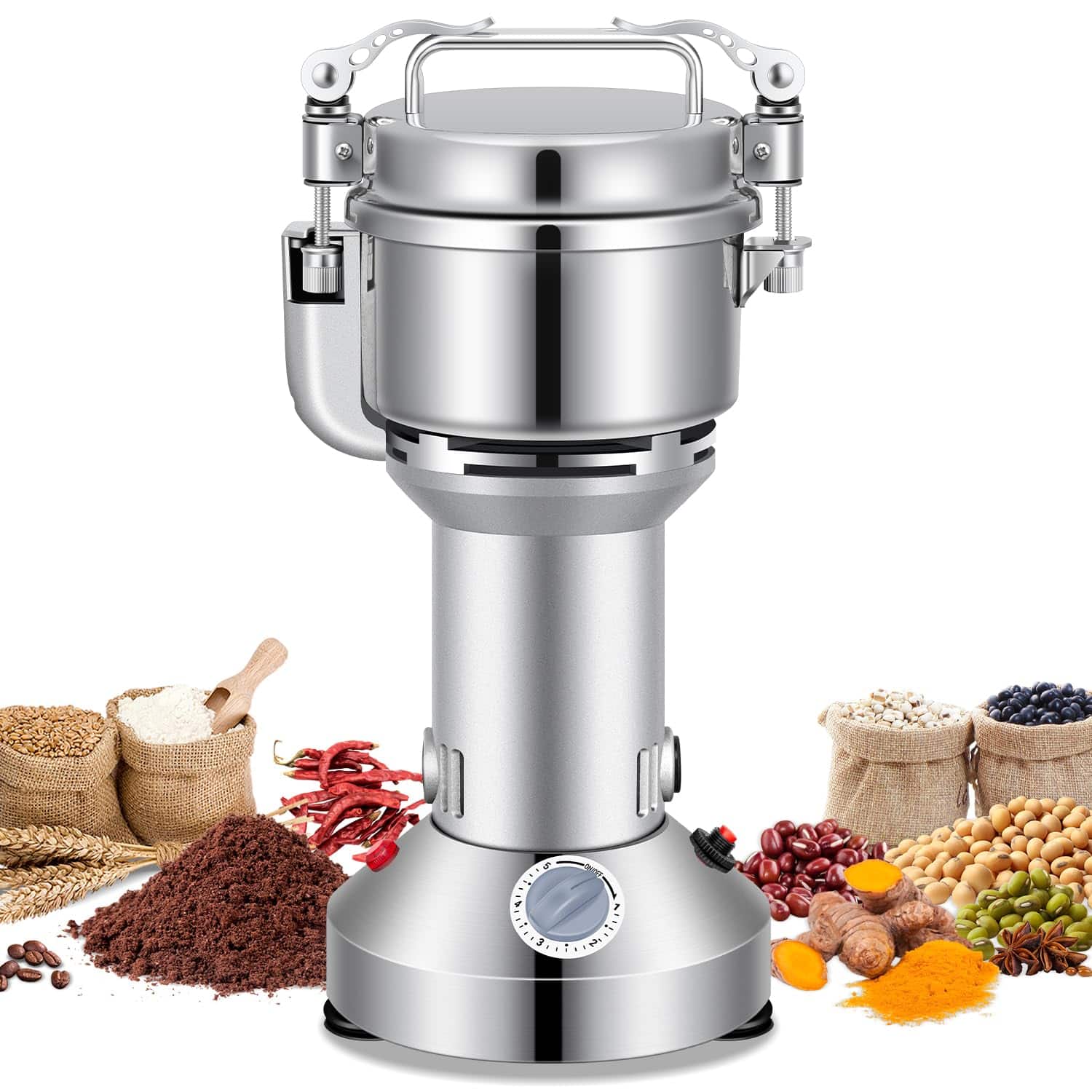 Front. JETRANSPORT - Grain Mill 500g Commercial Spice Grinders Electric 1500w Stainless Steel Pulverizer Dry For Grinding Wheat Oat - 300G.