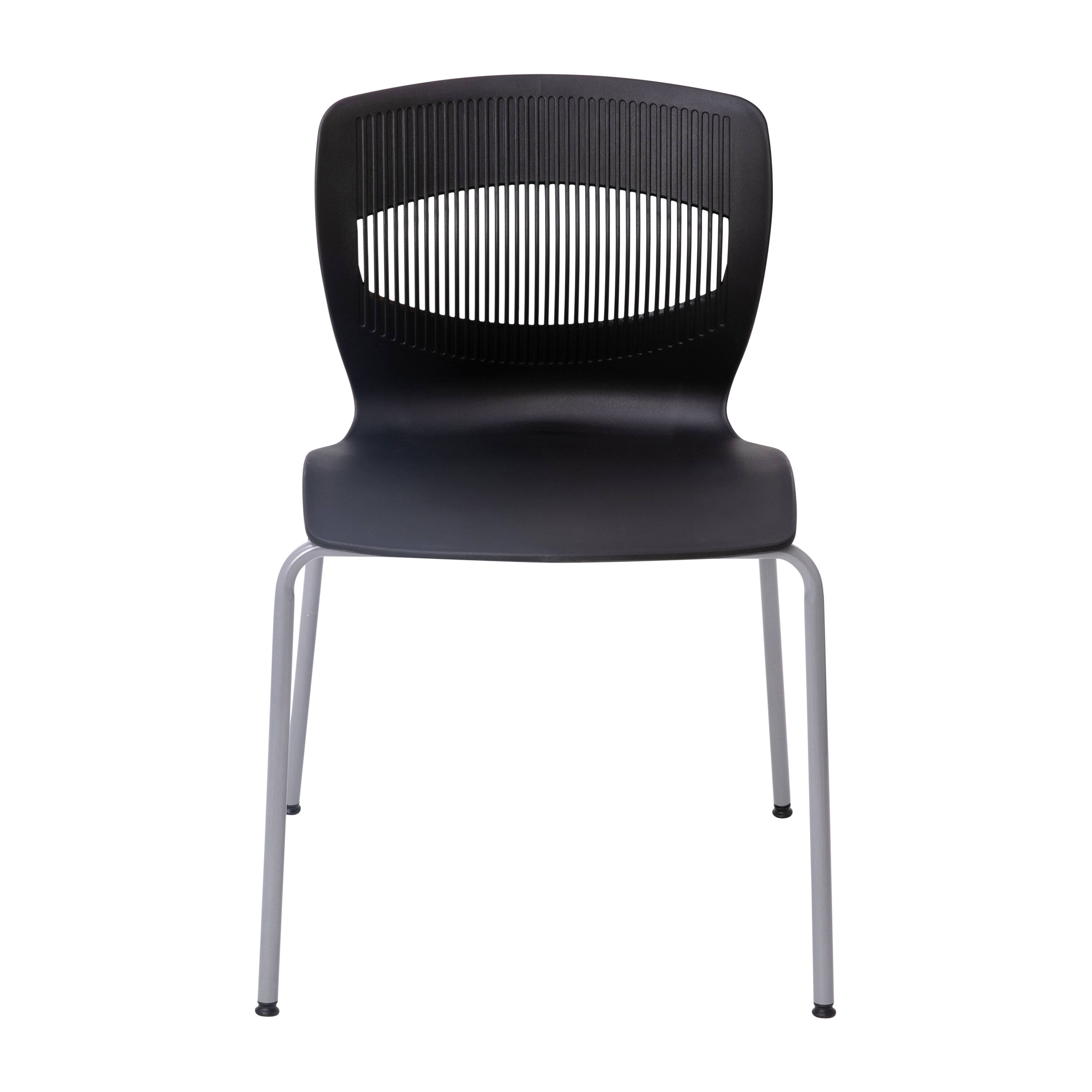 Alt View 9. Emma + Oliver - Arcana Series Heavy Duty 770 lb. Capacity Ergonomic Polypropylene Stack Chair with Lumbar Support and Steel Frame - Black.
