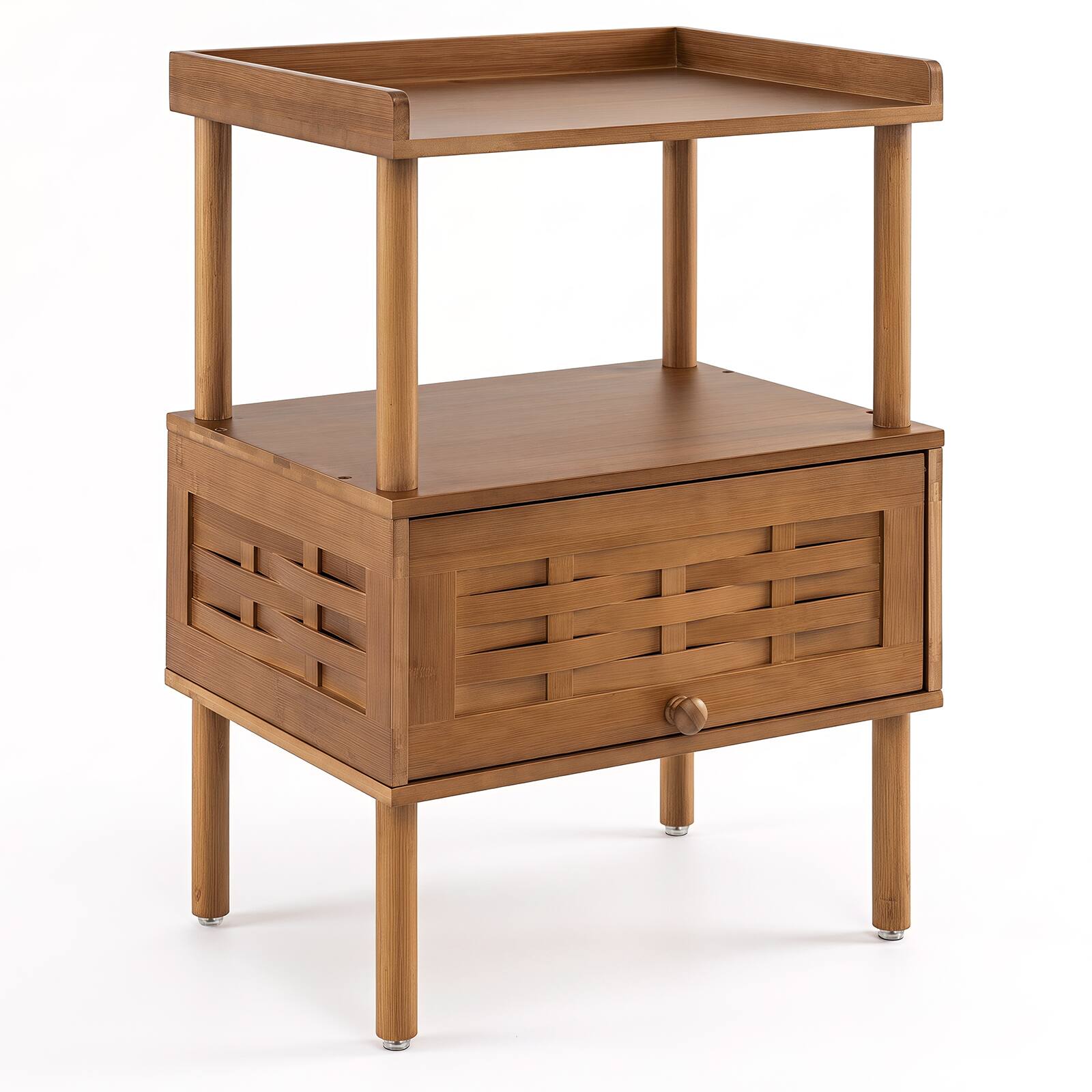 Alt View 7. Gymax - Gymax Bamboo Rattan Nightstand Natural Side Table w/ Raised Edge Flip-Up Door Walnut - Brown.