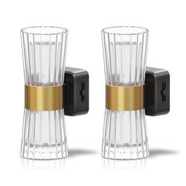 Jandcase - 2-Pack 1W Plug-in Night Light, 3000K Warm Glow, Transparent Cylinder with Frosted Inner Shade,Up/Down Light - Black/Gold