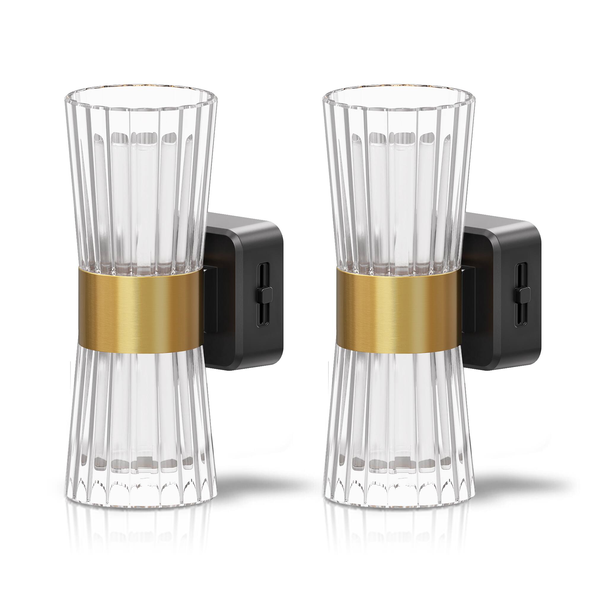 Front. Jandcase - JANDCASE 2-Pack 1W  Plug-in Night Light, 3000K Warm Glow, Transparent Cylinder with Frosted Inner Shade,Up/Down Light - Black and Gold.