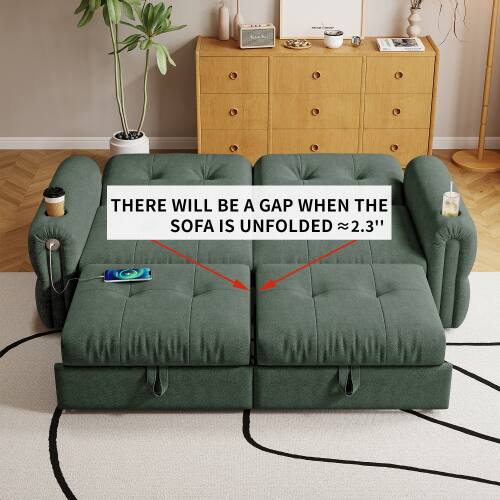 THERE WILL BE A GAP WHEN THE SOFA IS UNFOLDED ≈ 2.3"