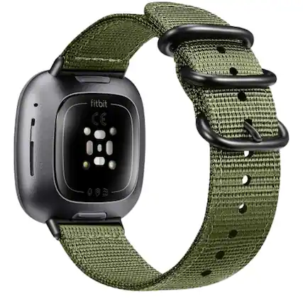 Front. Stock Preferred - Watch Band For Fitbit Versa 4 3 /Sense 2 1 Soft Woven Nylon Sport Wrist Bands Olive - Olive.