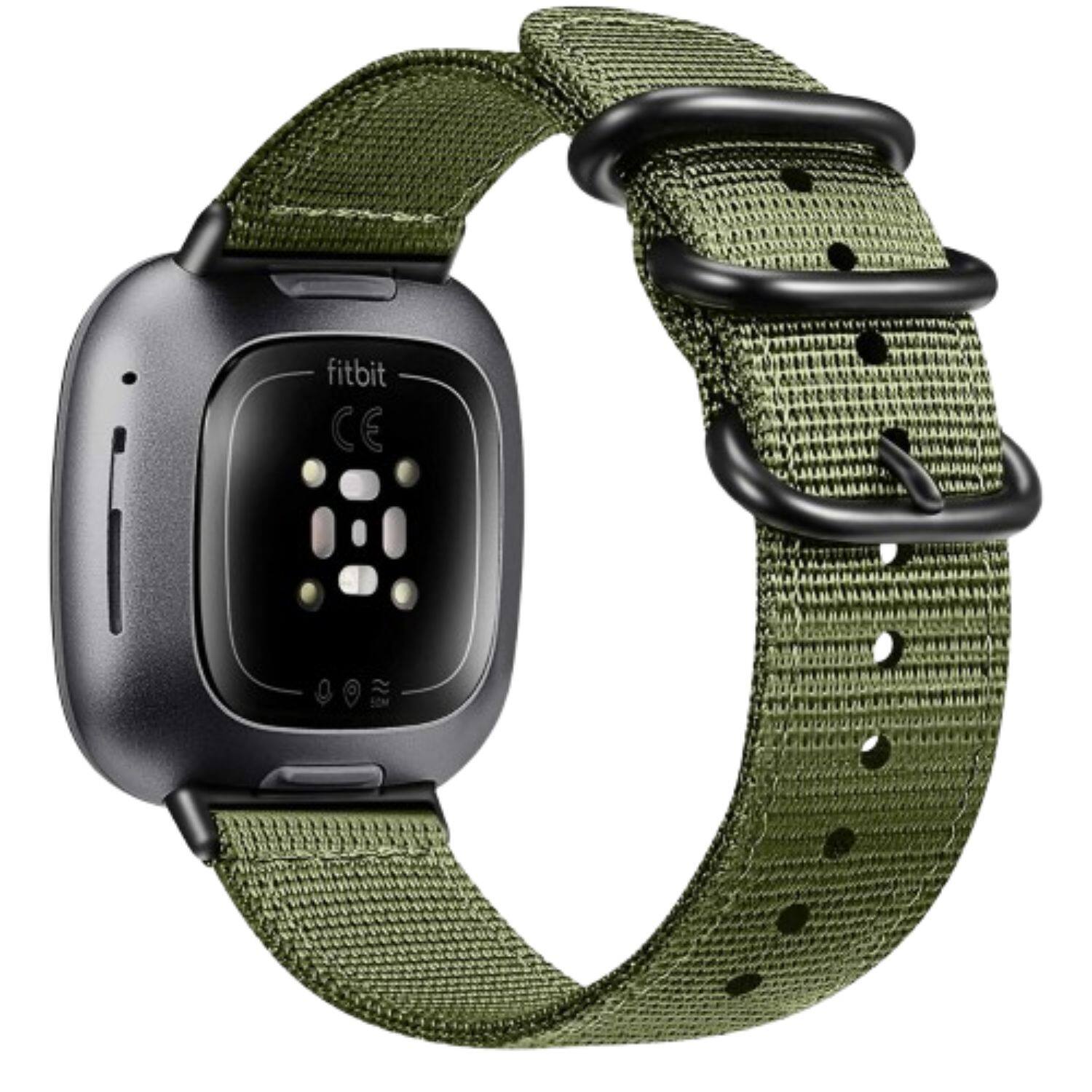 Front. Stock Preferred - Watch Band For Fitbit Versa 4 3 /Sense 2 1 Soft Woven Nylon Sport Wrist Bands Olive - Olive.