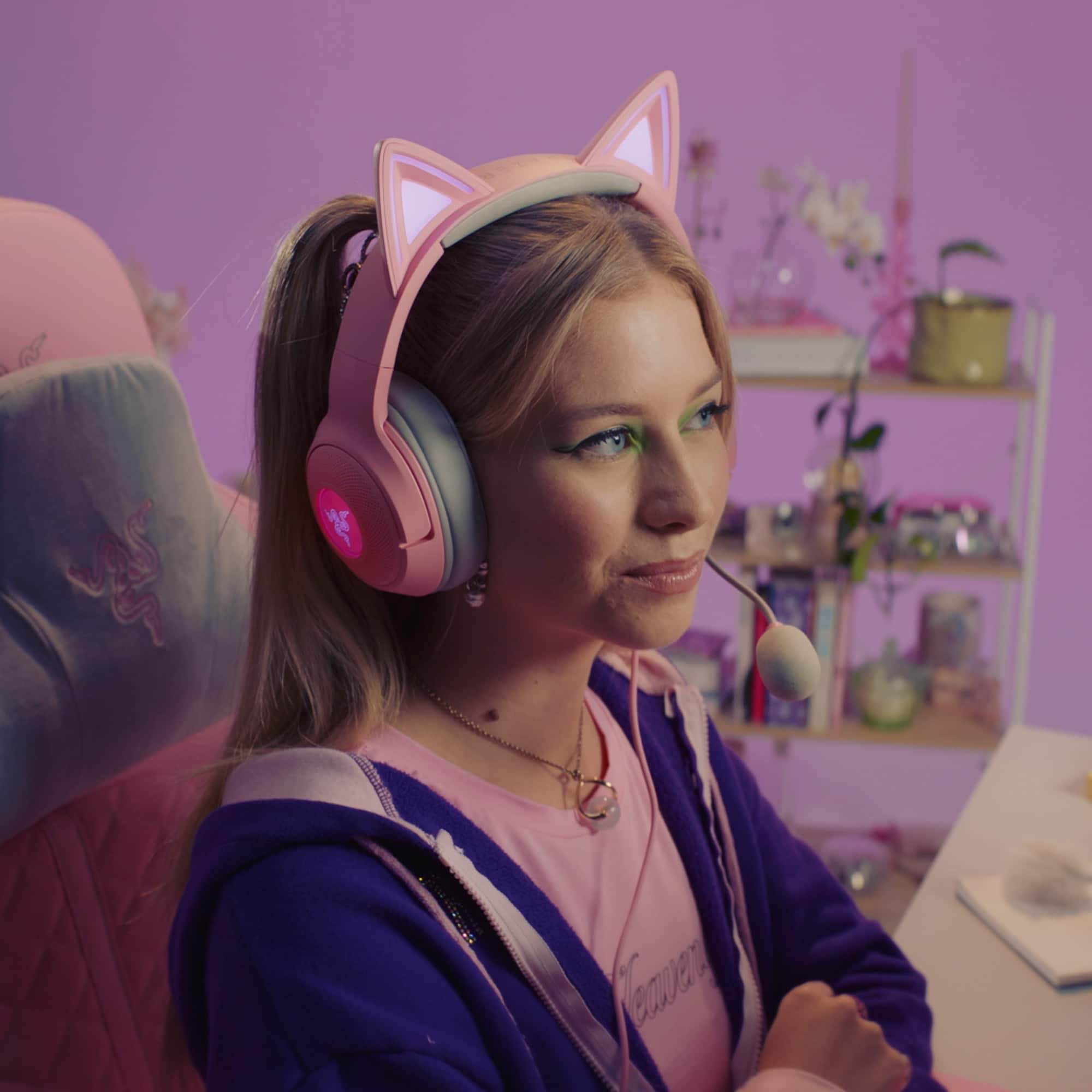 Alt View 20. Razer - Kraken Kitty V2 Wired Over-the-Ear Gaming Headset for PC, Mac, Nintendo Switch, Steam Deck, Mobile, and Tablet - Quartz.