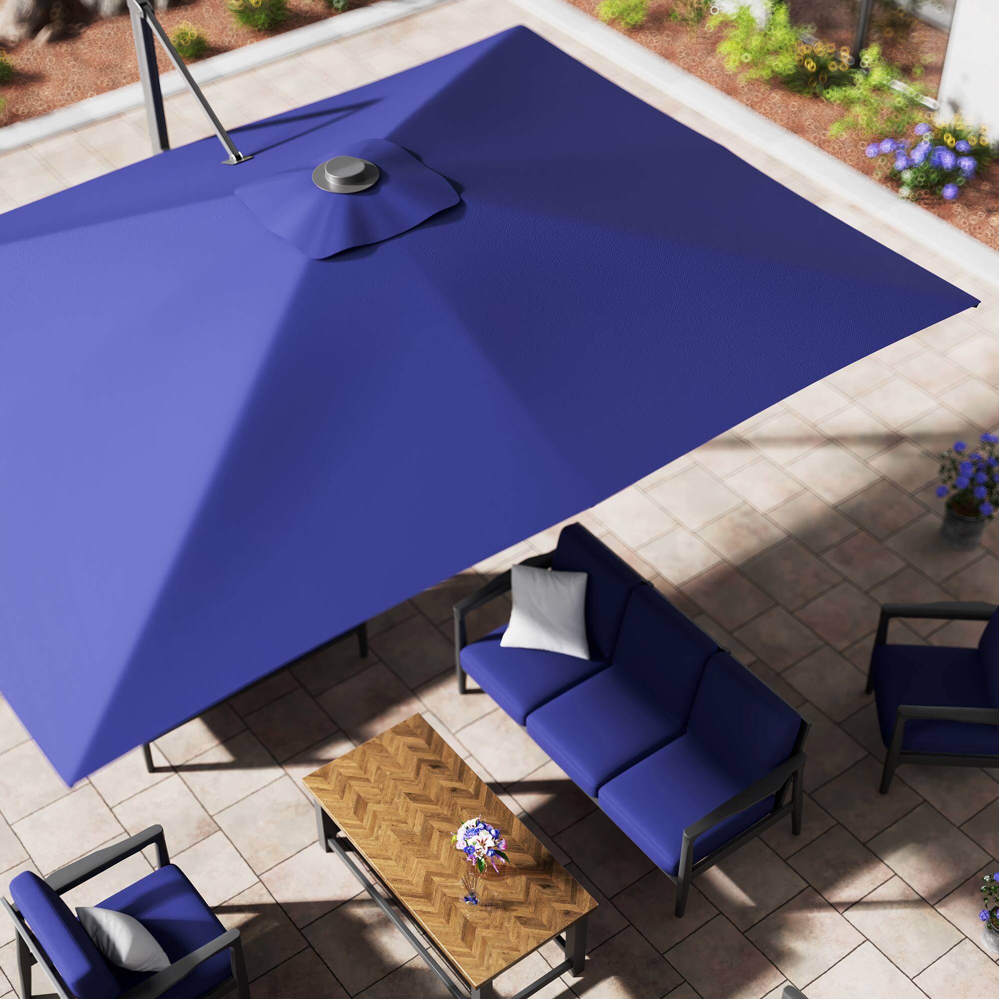 Alt View 9. Mondawe - 10*13ft Large Patio Cantilever Umbrella Square with Bluetooth Speaker and Base - Navy Blue.