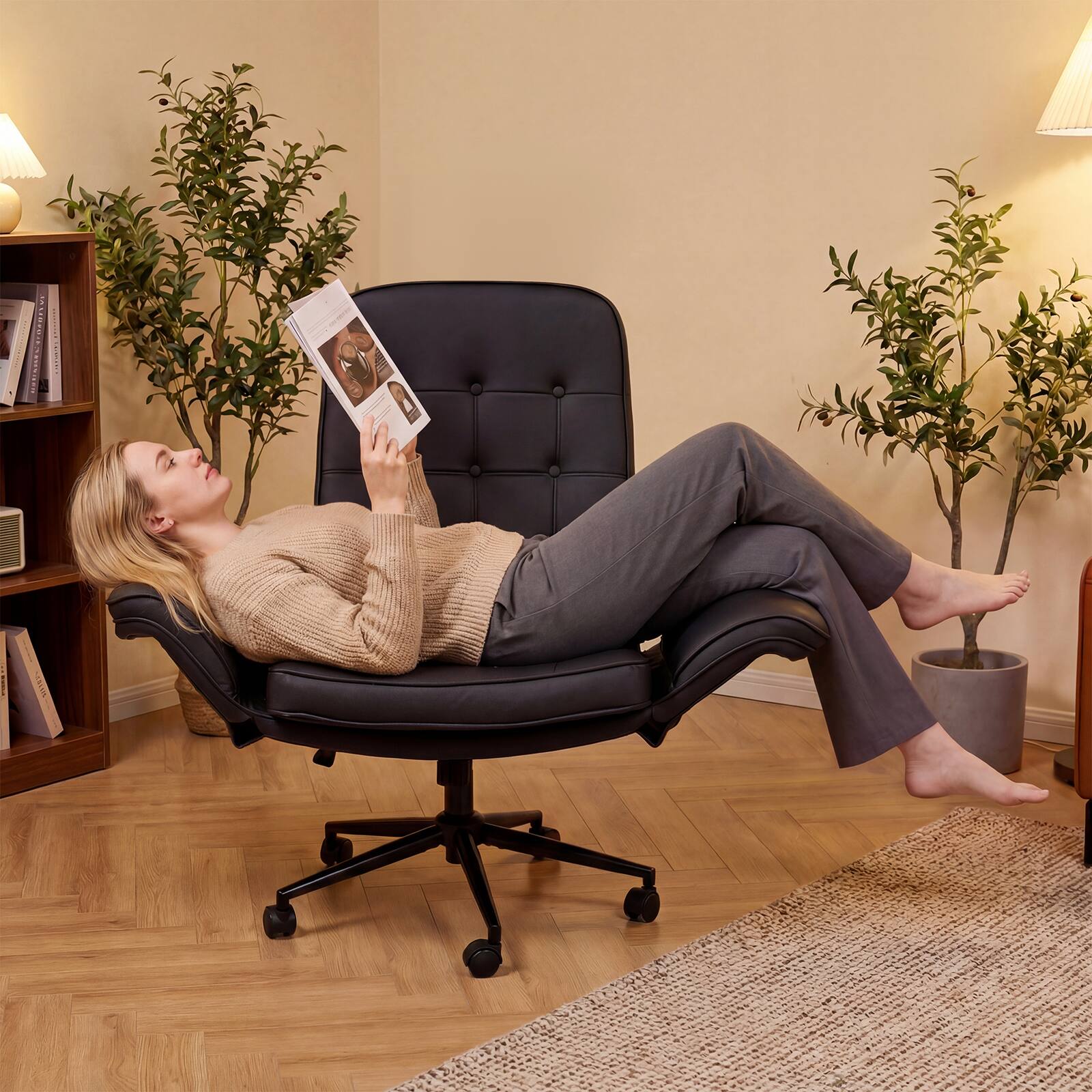 Alt View 3. Costway - Costway Criss Cross Chair Adjustable Swivel Vanity Chair with 5-Position Armrests - Black.