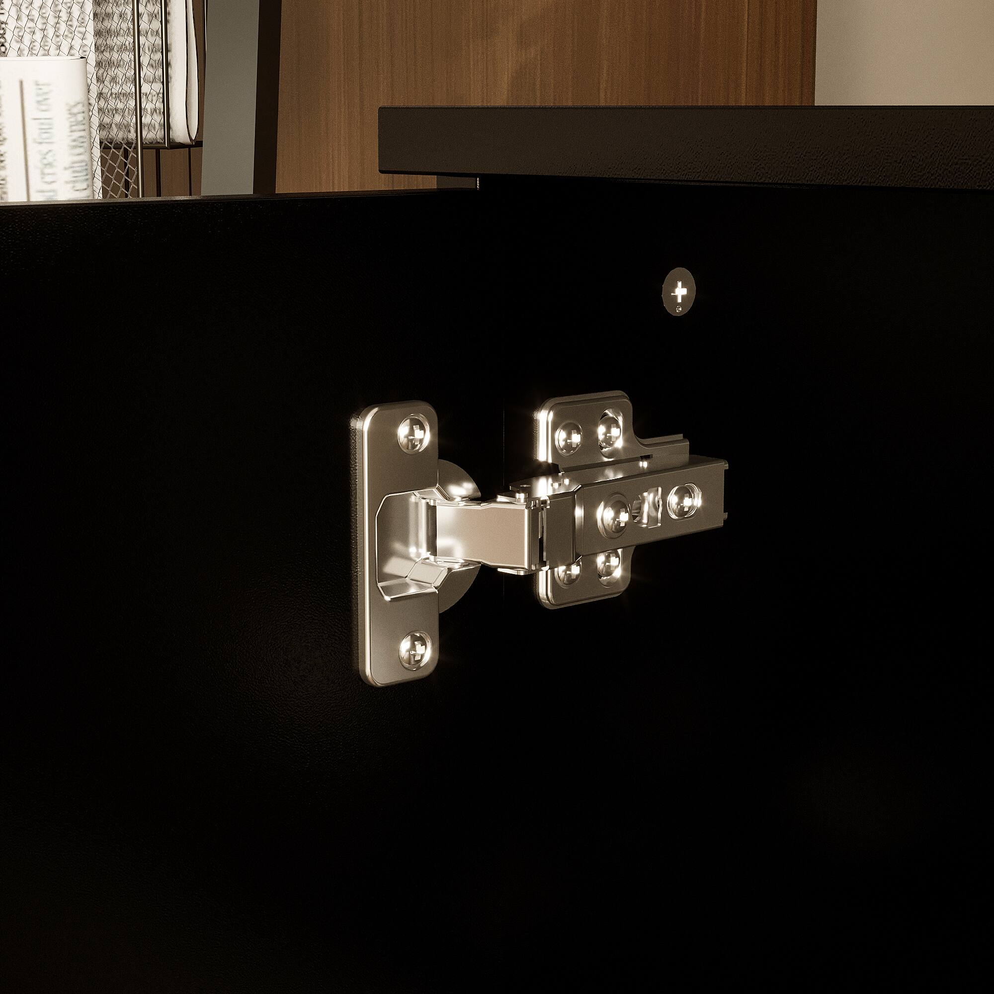 Alt View 1. Famapy - Famapy Retro - Modern TV Stand: Press - Open Doors & Patterned Flair - Black.