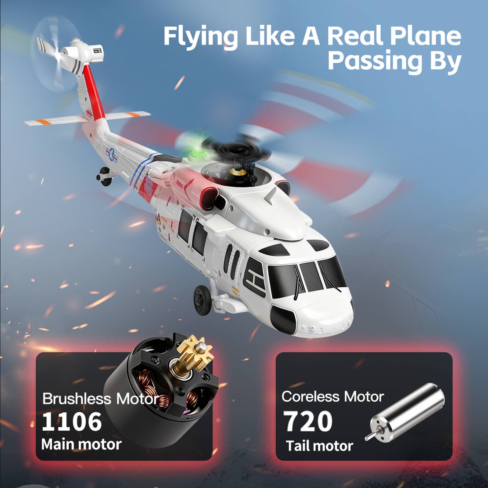 Flying Like A Real Plane Passing By

Brushless Motor 1106 Main motor

Coreless Motor 720 Tail motor