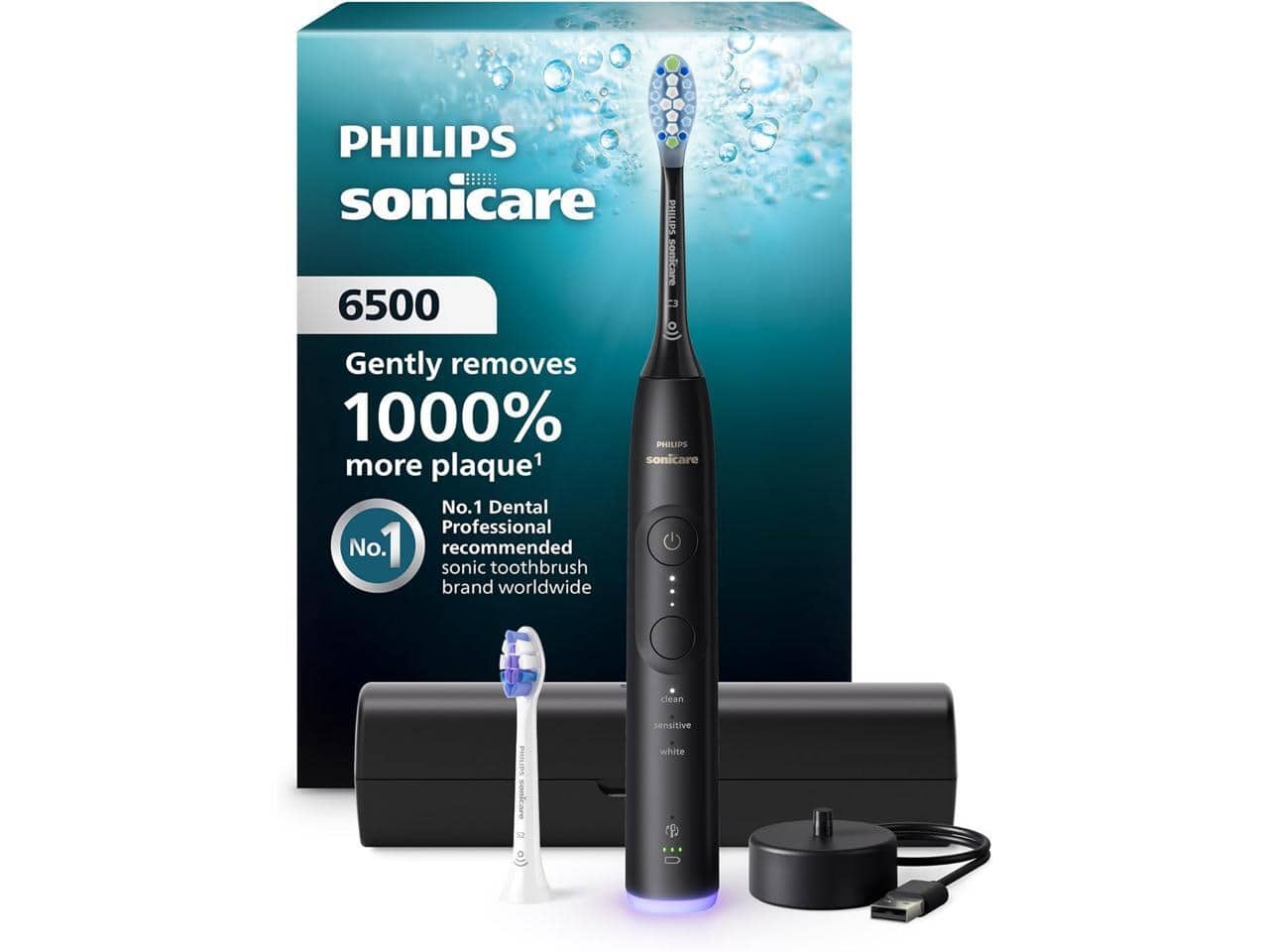 Philips Sonicare - 6500 - Sonic Tech, Pressure Sensor, 9 Modes, Smart Timer, 21-Day Battery - Black