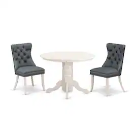 East West Furniture - 3 Piece Kitchen Table Set Consists of a Round Dining Table with Pedestal - White