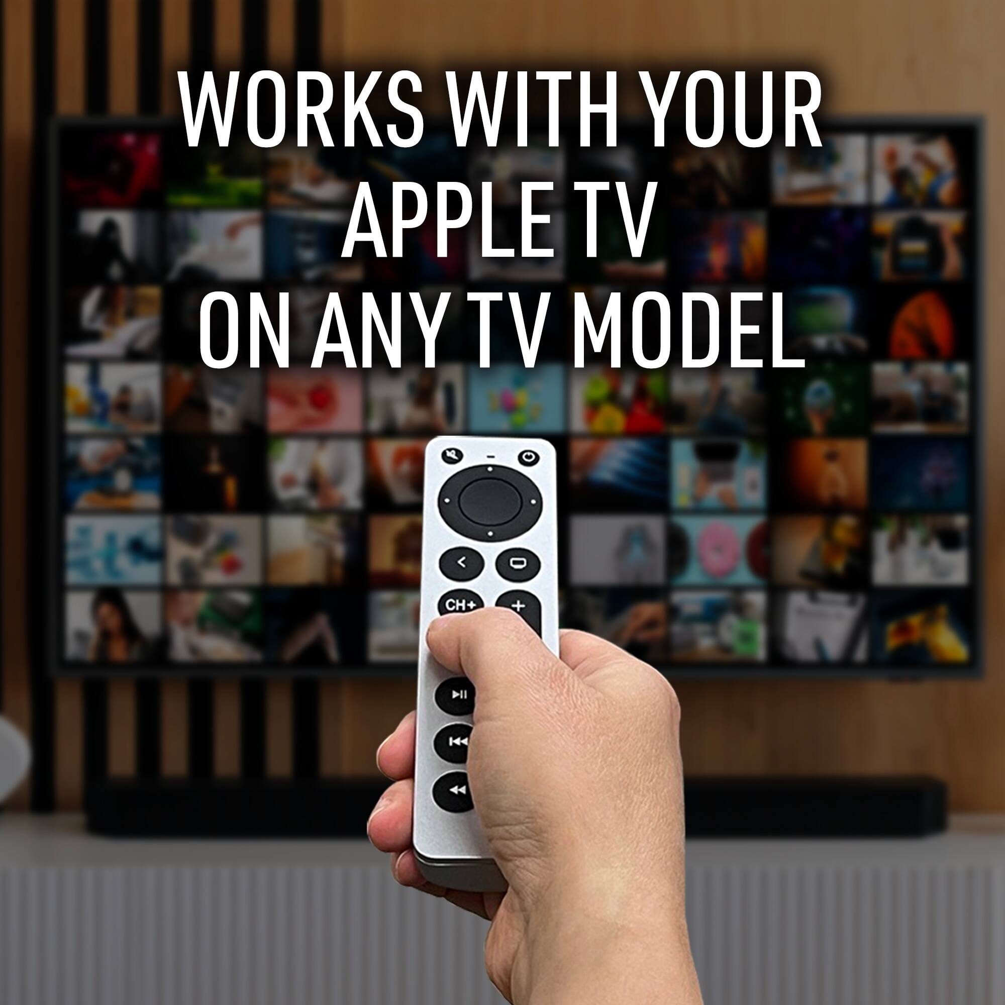 WORKS WITH YOUR APPLE TV ON ANY TV MODEL