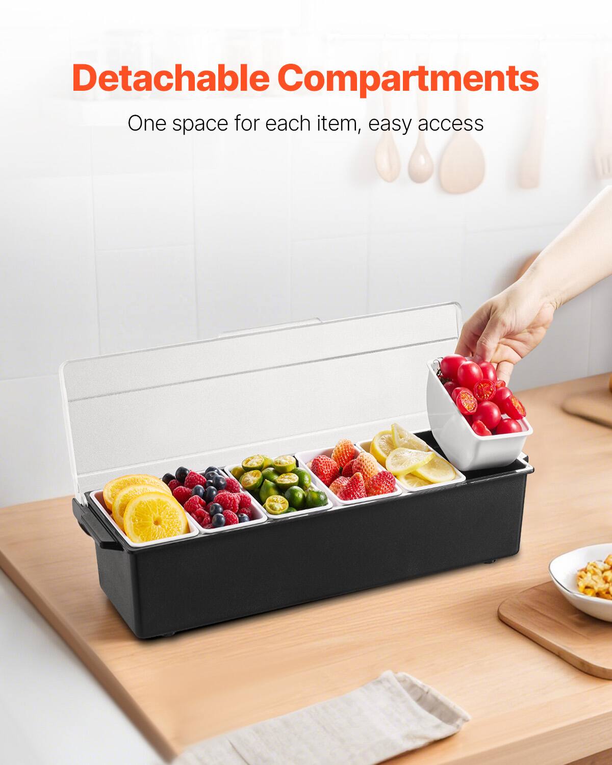 Detachable Compartments  
One space for each item, easy access